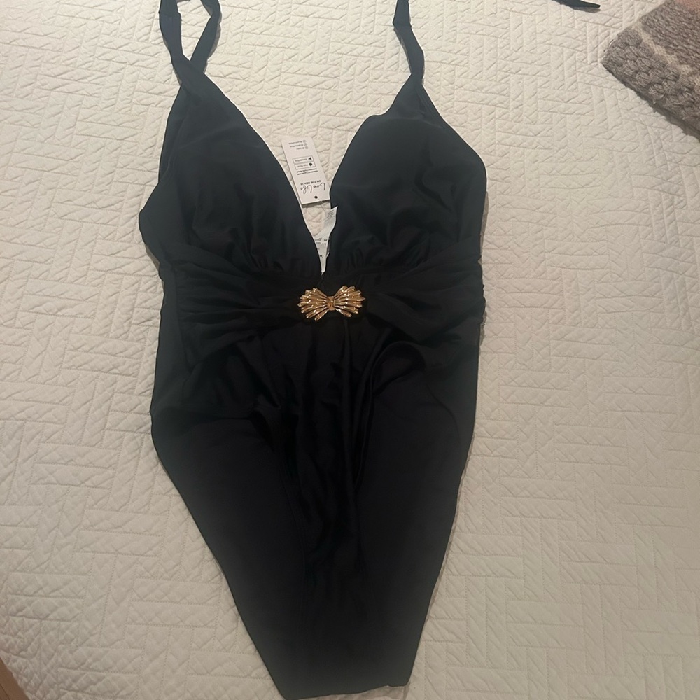 CUPSHE Elegant Black Swimsuit with Gold Accent. Size L. NWT